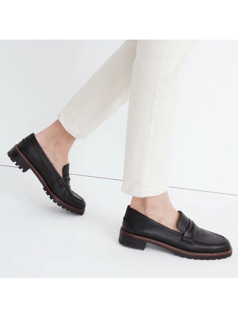 Madewell Black Leather Lugsole Penny Loafers - Size 7 - Picture 2 of 11